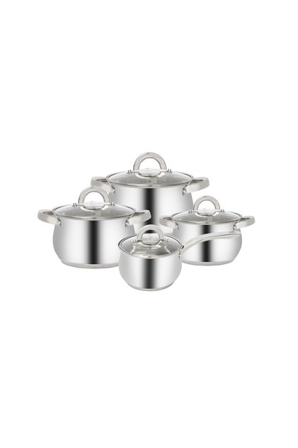 8-teiliges Set aus Edelstahltöpfen mit Glasdeckel 16-18-20-24