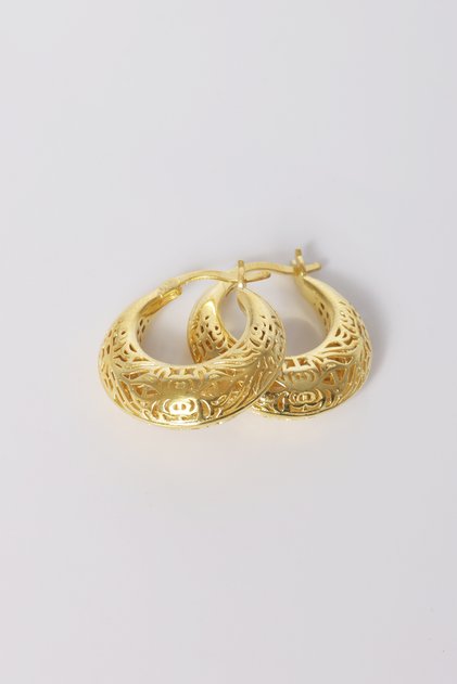 Gümüş altın yaldızlı özel işçilikli, işlemeli füzyon halka küpe SGTL12543GOLD
