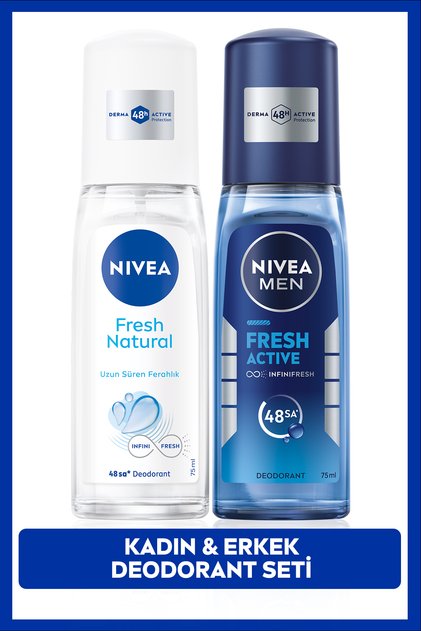 MEN Erkek Pump Deodorant Fresh Active 75ml ve Kadın Sprey Fresh Natural 75ml, 48 Saat Ter Koruma