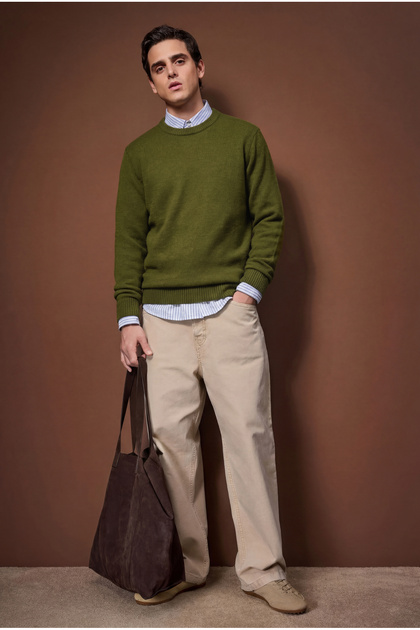 Trendyolmilla Man Haki Relaxed Bisiklet Yaka Kazak TMNAW26KZ00012