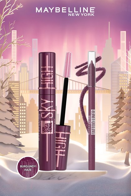 Lash Sensational Sky High Burgundy Haze Maskara & Tattoo Liner Jel Göz Kalemi Berry Bliss Mürdüm