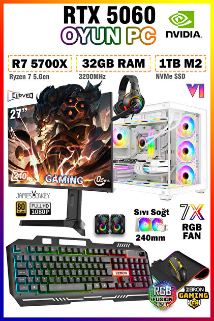 Zeiron W-Eagle X60 Pro White Ryzen 7 5700X 32GB 1TB M.2 RTX5060 27