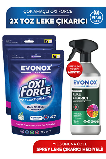 Evonox Clean Oxi Force Toz Leke Çıkarıcı 750 gr 2'li Paket 2x750gr
