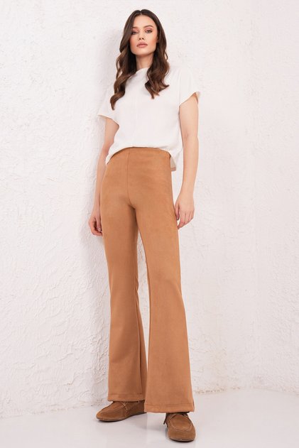 Camel Spanish Style Faux Suede Trousers Alc-X14804