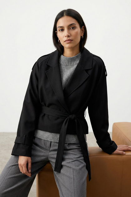 Trendyolmilla Siyah Premium Dokuma Crop Blazer Ceket