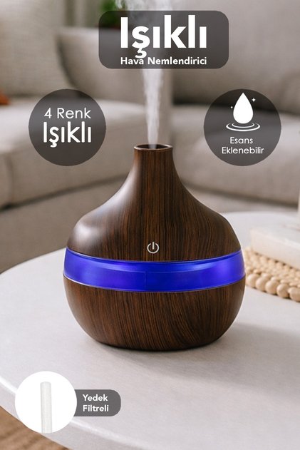 300 ml Işıklı Hava Nemlendirici - Ledli Oda Ortam Nemlendirici Aroma Difüzör Buhar Makinesi