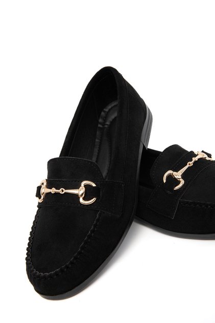 Black Suede Women's Loafer Shoes 21245
