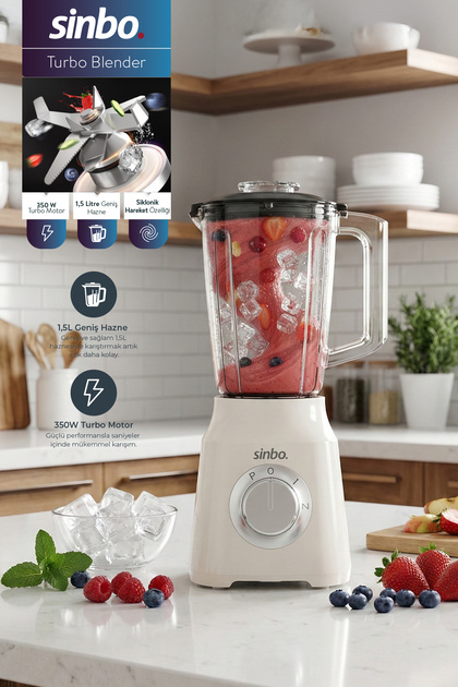 SHB-7517 Turbo Blender Krem – 350W, 1.5L Hazne, Smoothie & Pulse Fonksiyonlu