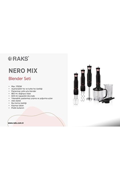 Raks Neromix 1700 Watt Turbo El Blender Seti Paslanmaz Çelik