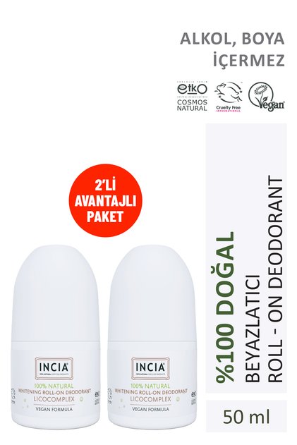 %100 Doğal Roll On Deodorant Beyazlatıcı Ter Kokusu Önleyici Lekesiz 50 ml X2 Adet