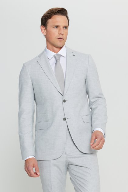 Slim Fit Slim Fit Mono Collar Cover Pocket Gray Suit