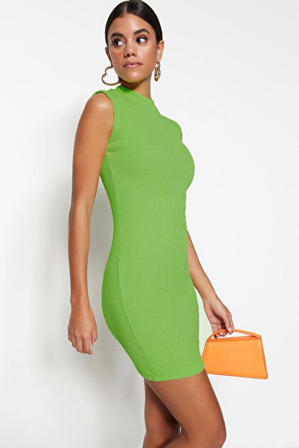 Trendyol Collection Lime Sleeveless Crew Neck Fitted Stretchy Mini Knitted Pencil Dress TWOSS22EL2819- Trendyol Trendyol Collection Lime Sleeveless Crew Neck Fitted Stretchy Mini Knitted Pencil Dress TWOSS22EL2819- Trendyol