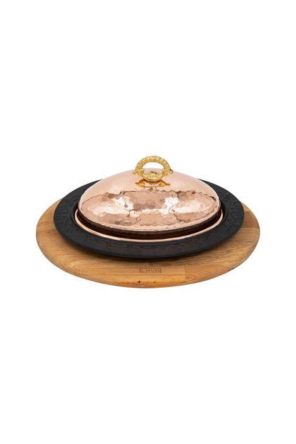 Cast Oval Doner, Kebab Plate, Beech Serving Wood and Copper Forged Formed Lid Size 32x23cm