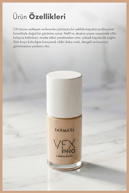 Farmasi VFX Pro Tam Kapatıcı Fondöten 30 ml 03 Medium İvory