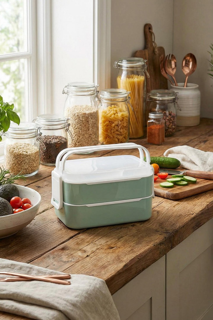 2-Piece Lunch Box with Fork and Spoon/Meal Carrying/Storage Box Gray Tphaw26Skb00002