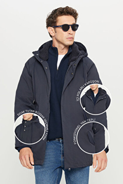 Avva Erkek Siyah Kaban Kaz Tüyü Su Itici Rüzgar Geçirmez