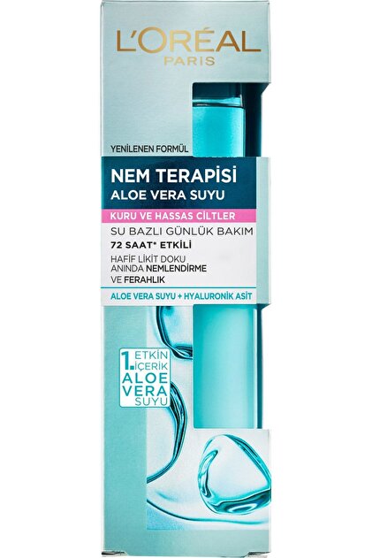L'Oreal Paris Nem Terapisi Aloe Vera Suyu eren Kuru ve Hassas Ciltler  in Su Bazl Nemlendirici Yz Kremi 70ml