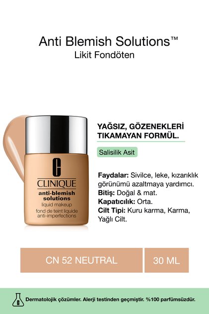 Anti Blemish Solutions™ Yağlı ve Sivilce Eğilimli Ciltler İçin Likit Fondöten - CN 52 NEUTRAL 30ml