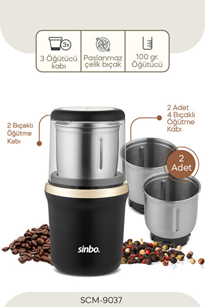 Sinbo SCM-9037 3 Hazneli Çok Amaçlı Öğütücü – Kahve & Baharat