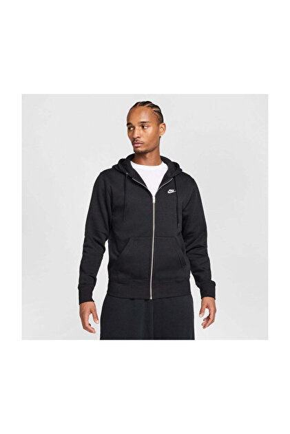 Nike Club BB FZ Hoodie – Erkek Tam Boy Fermuarlı Siyah Kapüşonlu
