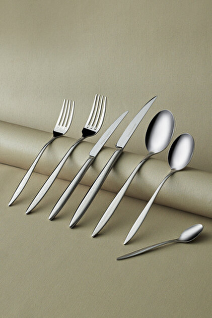 Karaca Bellamy, set di posate da 84 pezzi, 12 posti, elegante, forchetta per cena, forchette da dessert, cucchiaino, qualità premium, design moderno e sano e igienico
