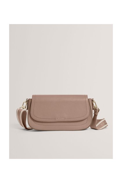 Geantă crossbody cu clapă din piele și chingi textile