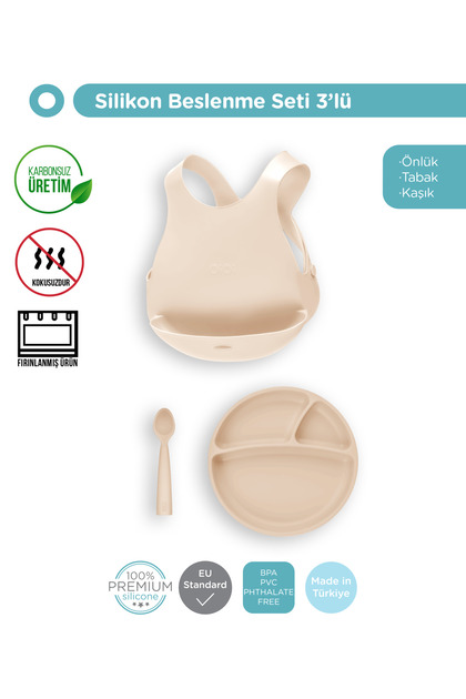 Bubble Beige Beslenme Seti(önlük+tabak+kaşık)
