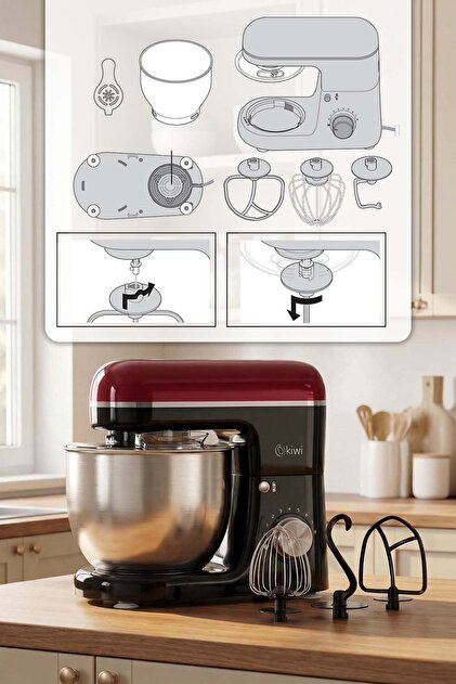Kiwi Kmx-3638 Hamur Yoğurma & Stand Mikser 5,3 Lt 1300w 8 Hız