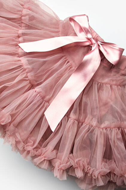 TRENDYOLKIDS Rose Pink Ribbon Detailed Girls' Short/Mini Plain