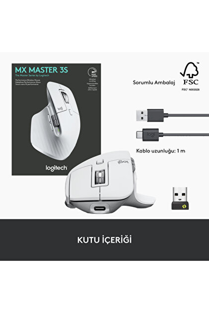logitech MX Master 3S Performans 8000 DPI Optik Sensörlü Sessiz