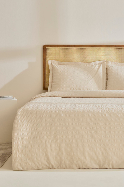 Perla Gofre 100% Cotton Double Duvet Cover Set Beige