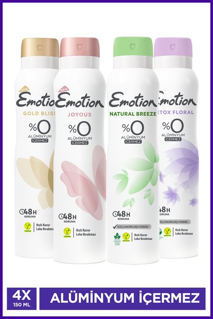 Kadın Vegan Deodorant 4x150 Ml (Gold Bliss,Joyous,NatBreeze,Detox Floral) Hızlı Kurur, Leke Bırakmaz