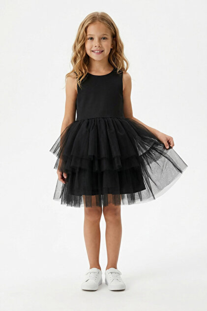 TRENDYOLKIDS Black Girl Child 23 April Mini Plain Woven Holiday Tutu Dress  Tkdss26El00022- Trendyol