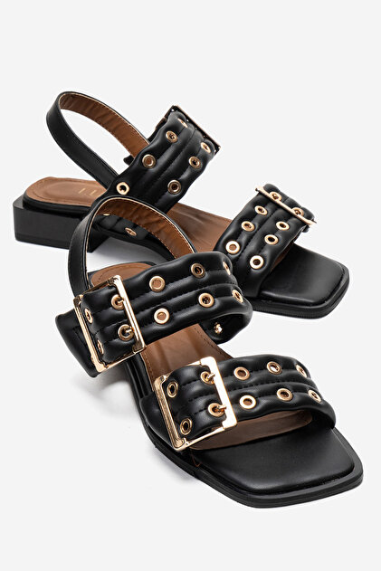 Blob Black Skin Gold Buckle Women's Sandals