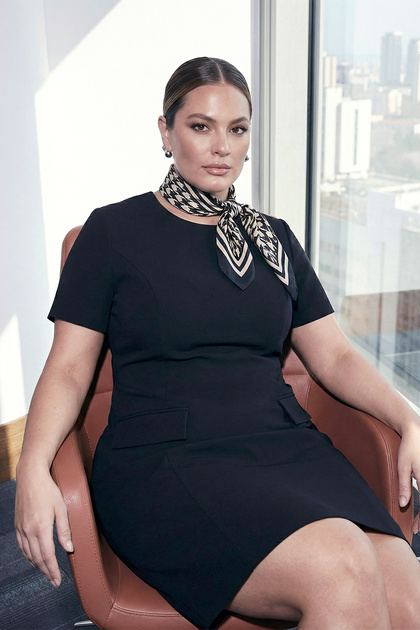 Limited Edition Black Padded Shoulders A-Line Mini Woven Plus Size Dress TBBSS26AH00090