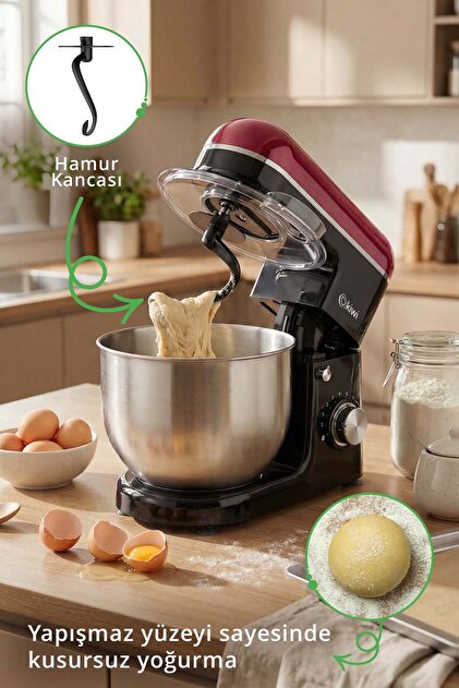 Kiwi Kmx-3638 Hamur Yoğurma & Stand Mikser 5,3 Lt 1300w 8 Hız