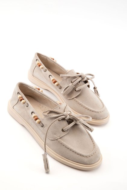 Beige Suede Women's Loafer Shoes 21348
