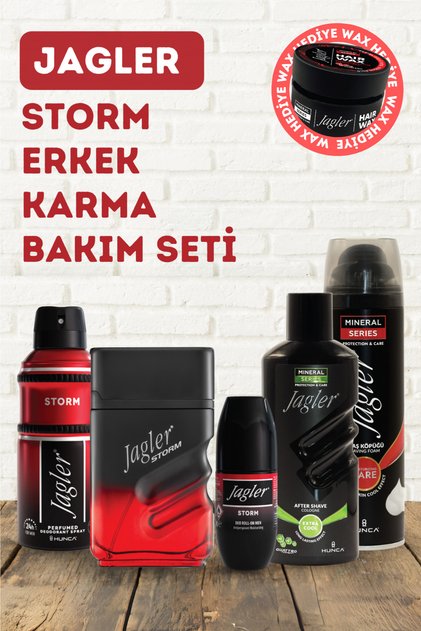 Storm Erkek Karma Bakım Seti (Parfüm-Deodorant-Rollon-Tıraş Köpüğü-Tıraş Kolonyası), Wax HEDİYELİ!