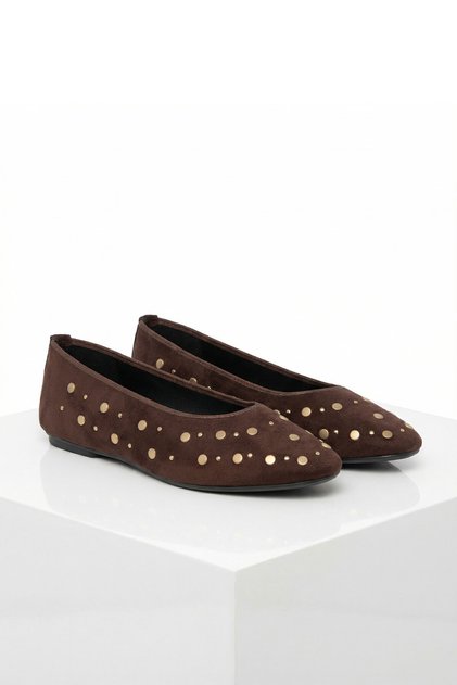 Brown Suede-Gold Women's Ballerinas 21265