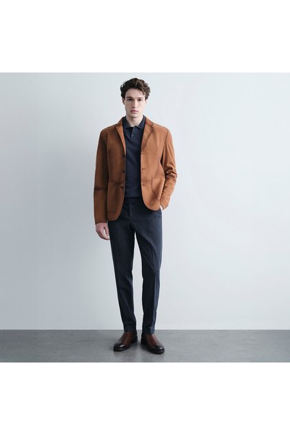 Erkek Taba Yakalı Süet Deri Blazer Ceket