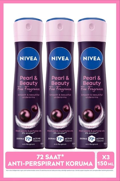 Kadın Sprey Deodorant Pearl&Beauty Fine Fragrance 150ml, 72 Saat Ter Koruması, Alkolsüz, X3 Adet