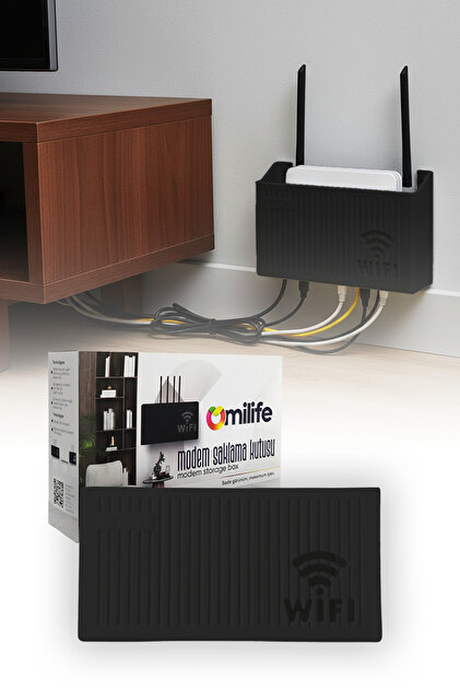 omilife Siyah Duvara Asılabilir Modem Kutusu WiFi Router Saklama