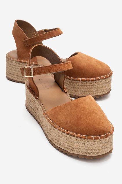 VİBA Tan Suede Genuine Leather Women's Sandals