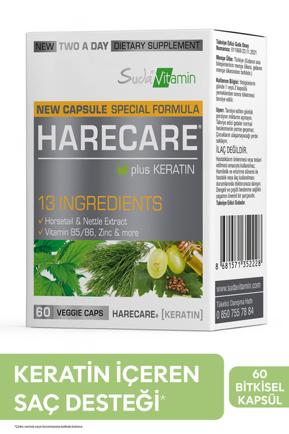 Harecare Saç Desteği 5000 Mcg Biotin,Keratin,At Kuyruğu,Isırgan Otu,Resveratrol,Çinko 60 Kapsül