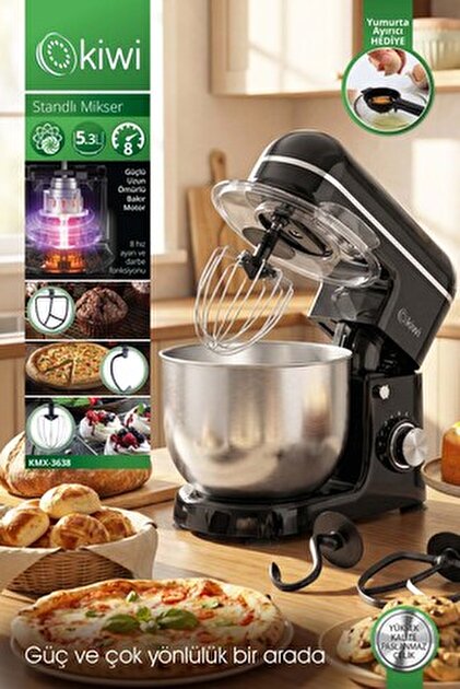 Kiwi Kmx-3638 Hamur Yoğurma & Stand Mikser 5,3 Lt 1300w 8 Hız