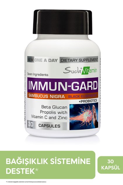 Immun Gard Beta Glukan,Propolis,Kara Mürver,Çinko,Vitamin C ,Probiyotik İçeren Bağışıklık 30 Kapsül