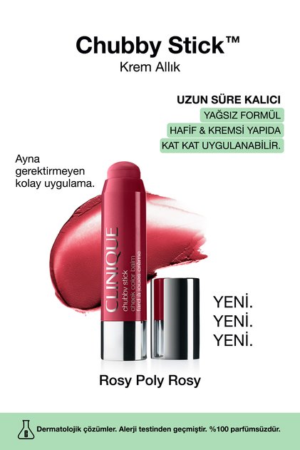Chubby Stick™ Cheek Krem Allık - Renk: Roly Posy Rosy 6g | Doğal Görünüm, Yağsız Formül