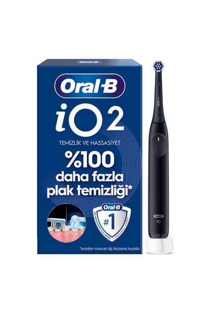 iO2 Siyah Şarjlı/Elektrikli Diş Fırçası, 1 Fırça Başlığı, Tek Şarjda 4 Haftaya Varan Kullanım