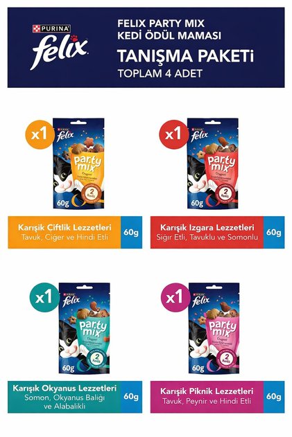 Party Mix Karışık Kedi Ödül Maması 4lü Tanışma Paketi