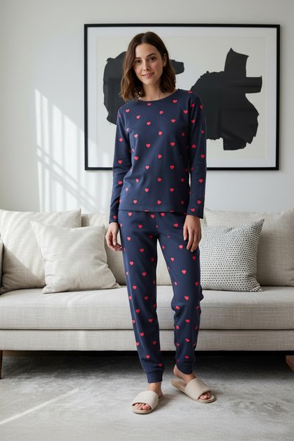 Indigo %100 Pamuklu Kalpli Örme Pijama Takımı THMAW21PT0566